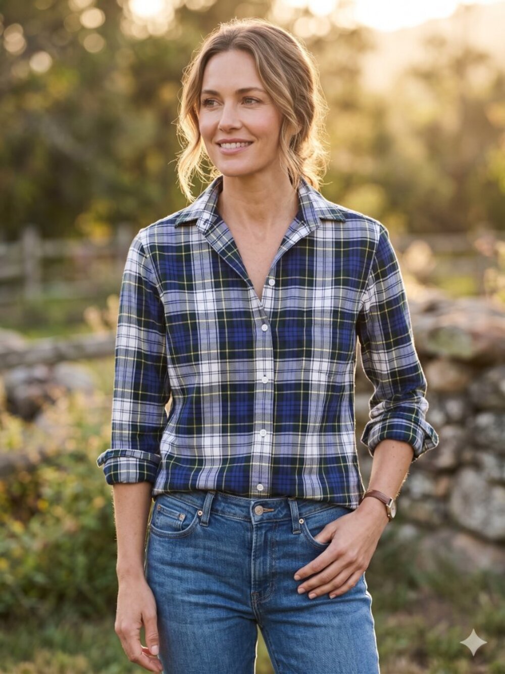 Grayson The Hero Plaid Flannel Shirt Blue Green Tartan Size 1 XS Frank & Eileen